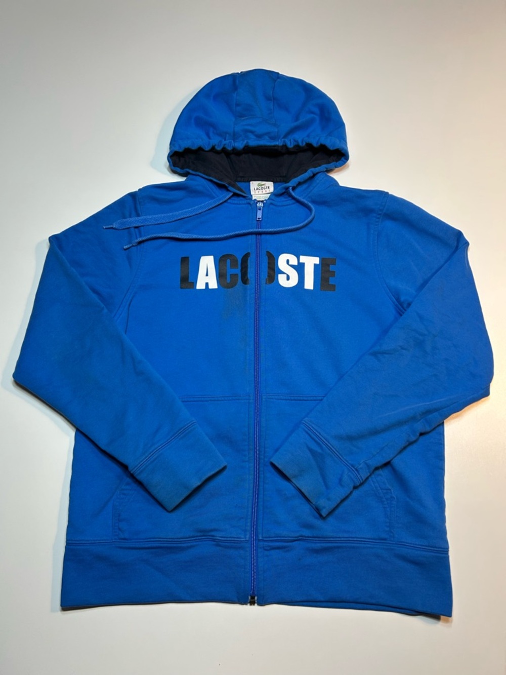 Lacoste Sport Blue Full Zip Big Block Logo Hoodie Sweatshirt Jacket